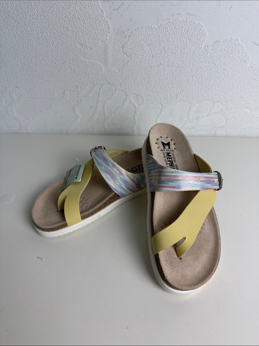 Mephisto Helen Mix Multicolor Yellow Sandals Cork Footbed Size 36 NWT